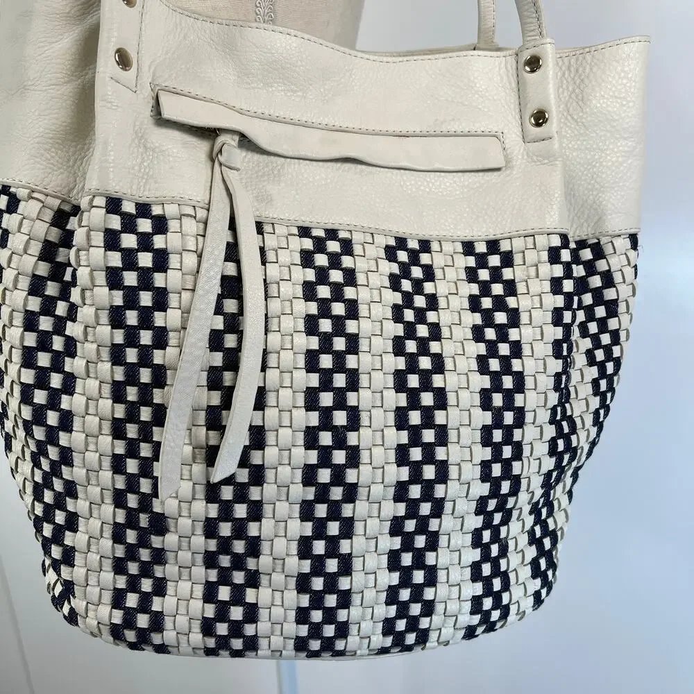 Kooba Bag Tote Shoulder Handbag Striped Woven Denim Detail Western